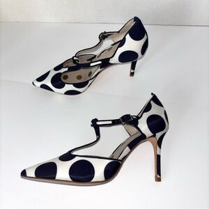 Boden Angelica T-strap Pointed Toe Heels Polka Dot Navy White Size 36/US 5.5 NEW